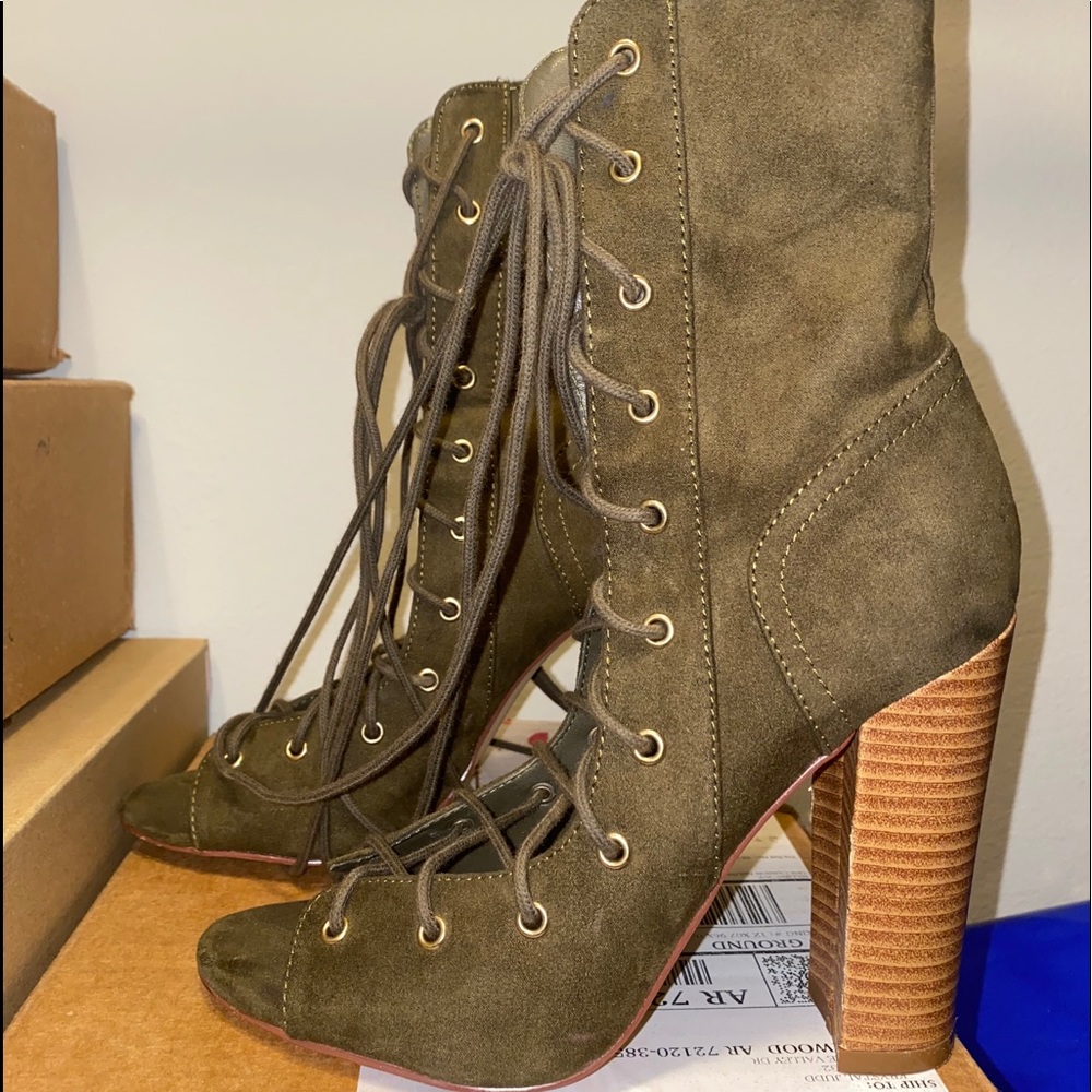 Olive Lace up Booties